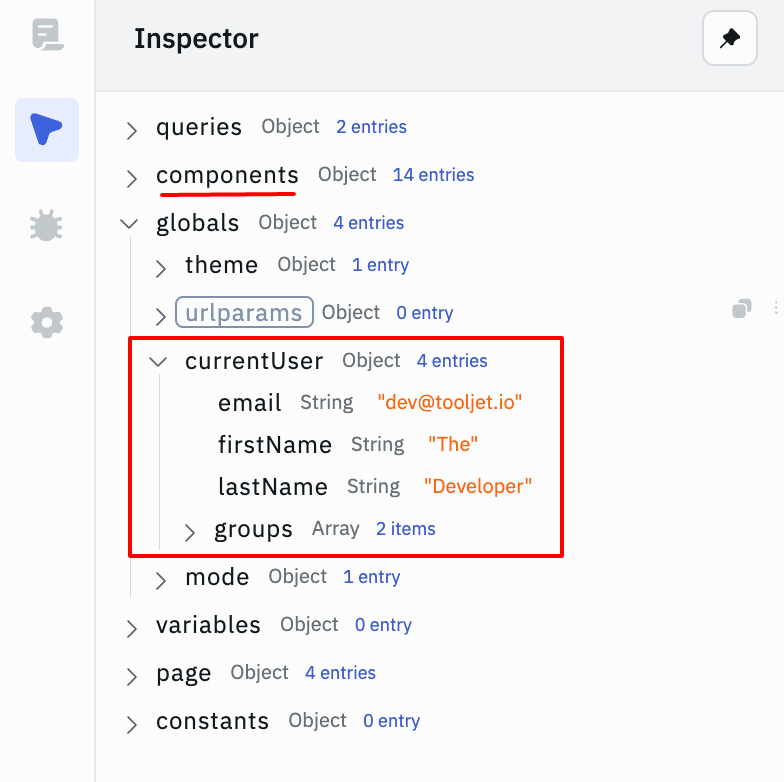 Details in the Inspector Objects