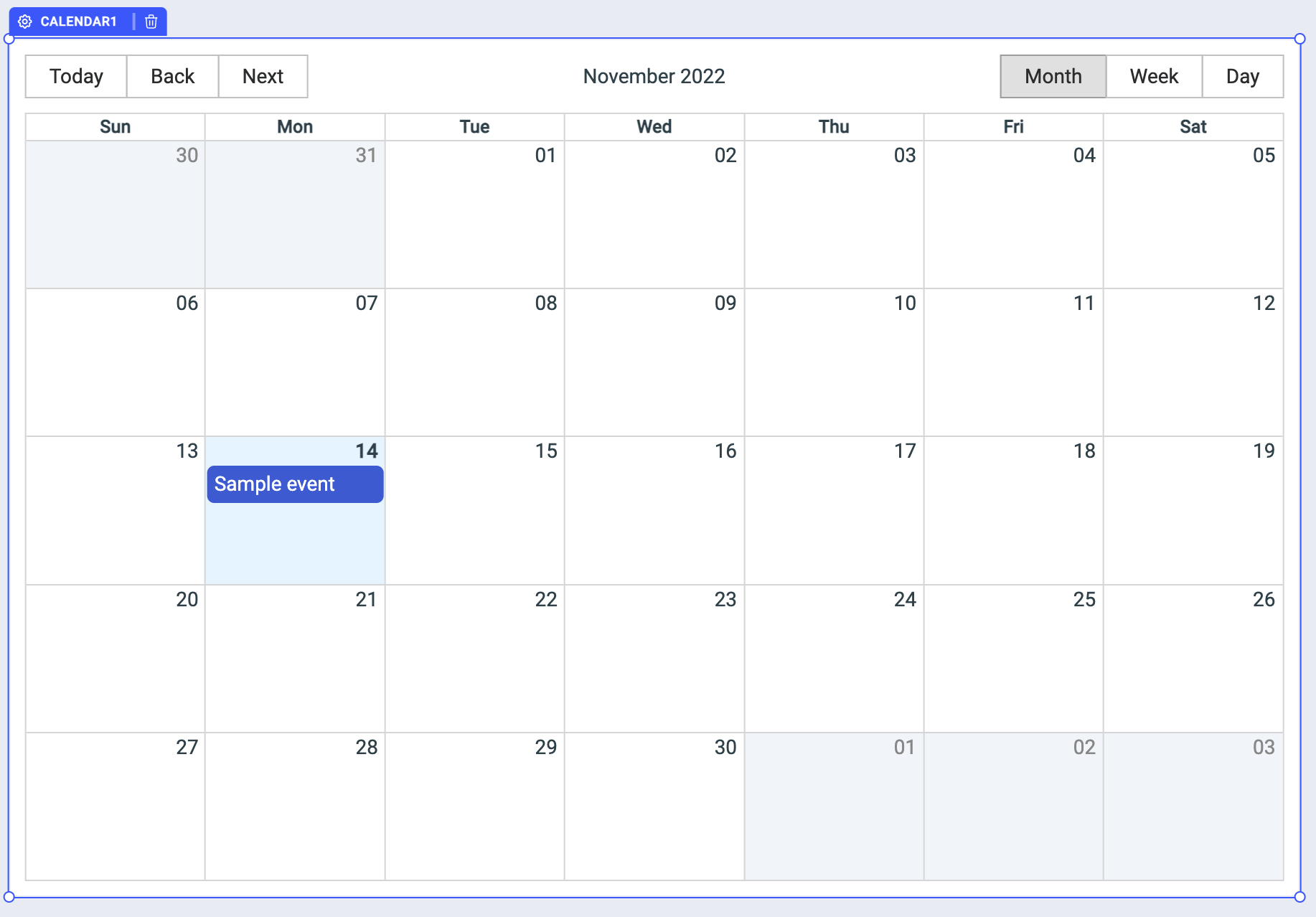 ToolJet - Widget Reference - Calendar